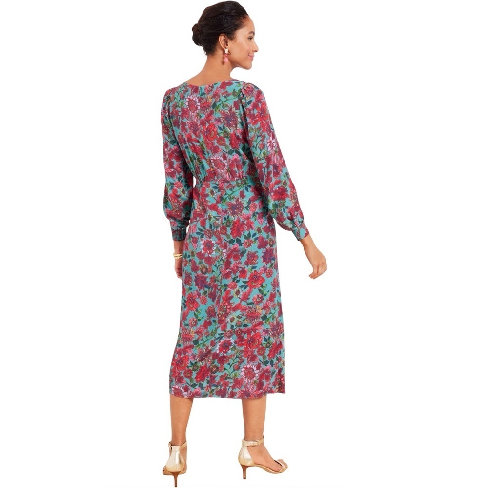 Talbots Petite Romantic Floral Side-Tie Midi Dress | 12P 🌸 - Picture 2 of 16